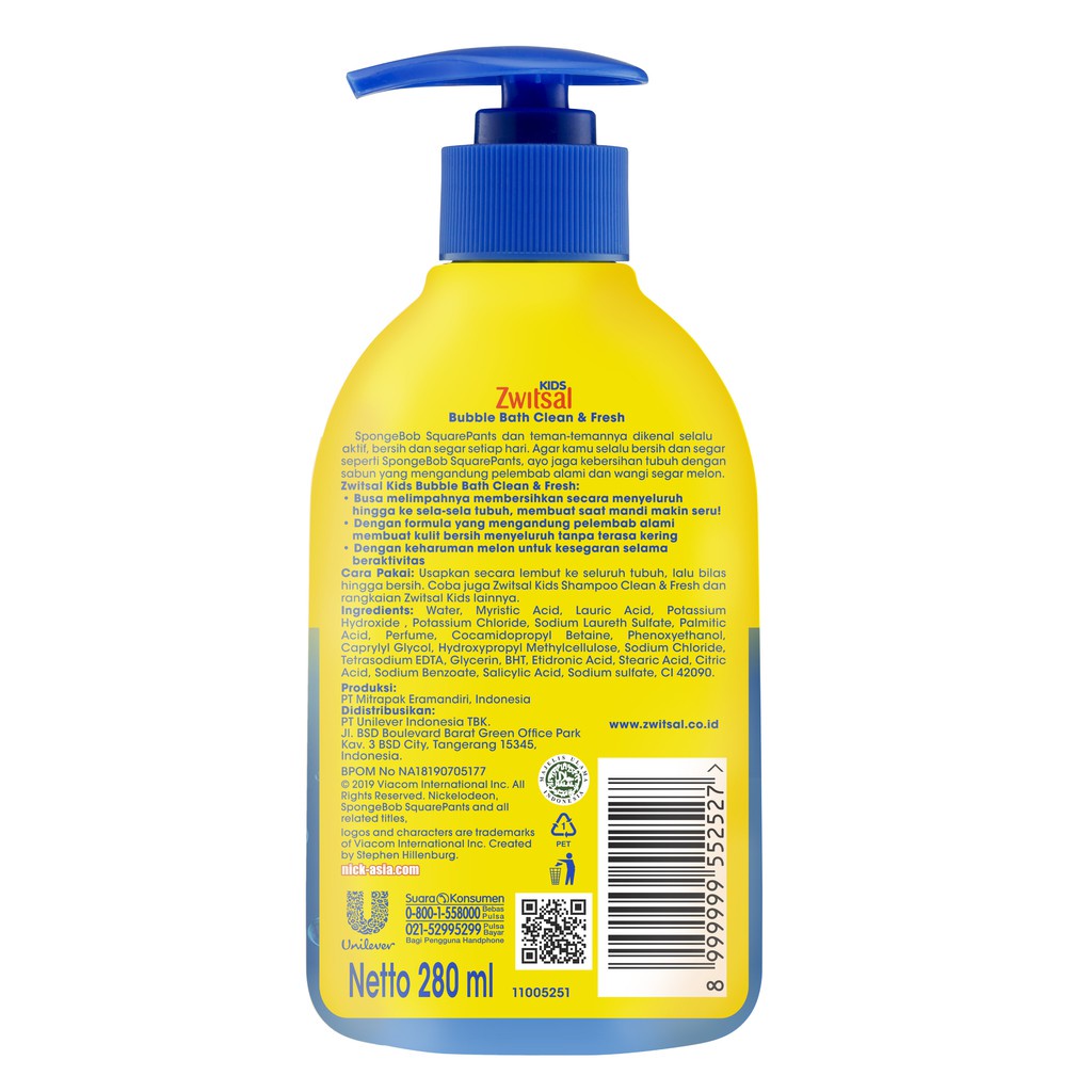 Sabun Mandi Cair Anak Zwitsal Kids Bubble Bath Blue Clean &amp; Fresh 280 ml