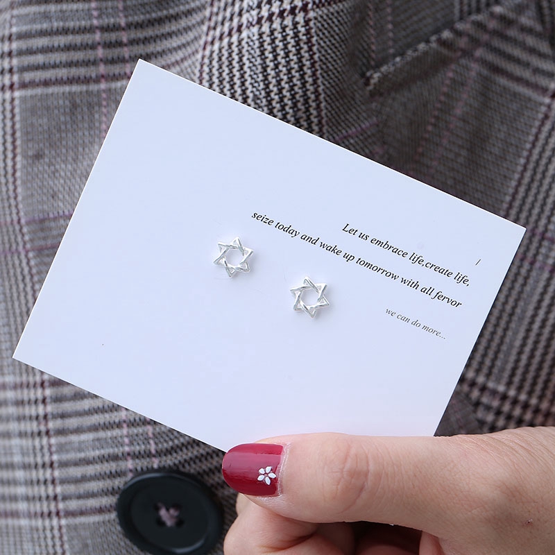 S925 Sterling Silver Mini Six-pointed Star Earrings Female Korean Personality Simple Temperament Hypoallergenic Sweet Heart Jewelry