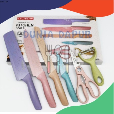 Pisau Set EAEAABCH Stainless dilapis anti lengket 1 Set isi 6 Warna Cantik