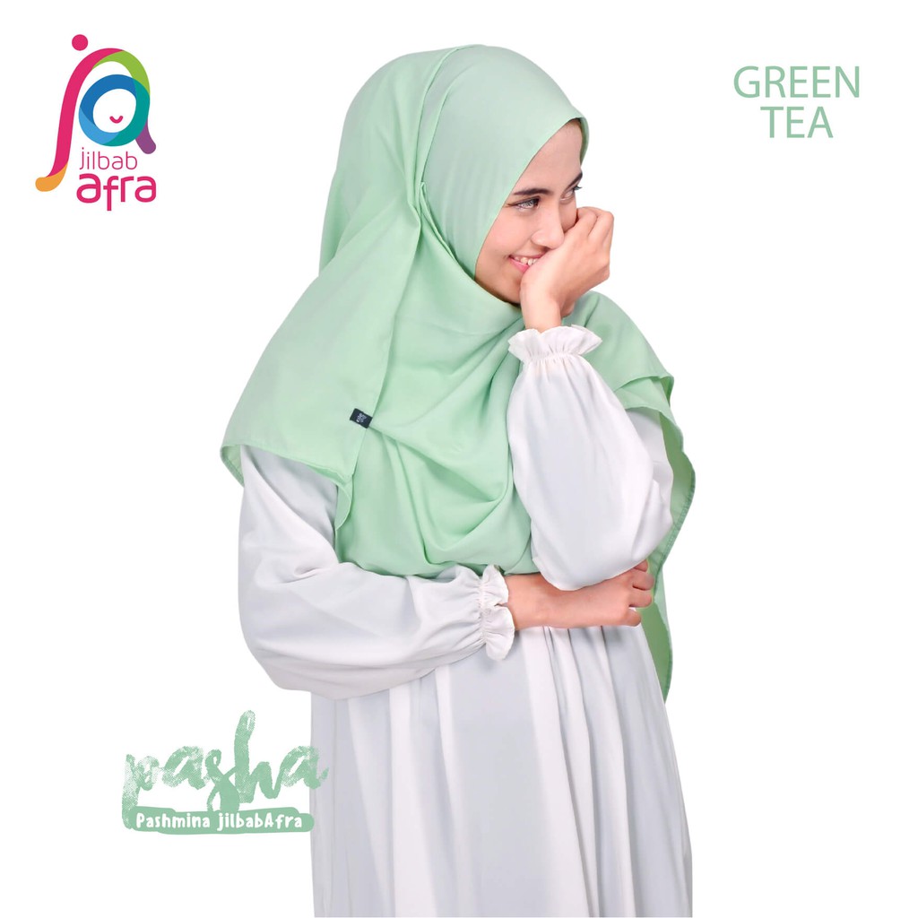 Jilbab Pashmina Pasha Greentea - Kerudung Pashmina Jilbab Afra - Bahan Wolfis, Lembut &amp; Adem