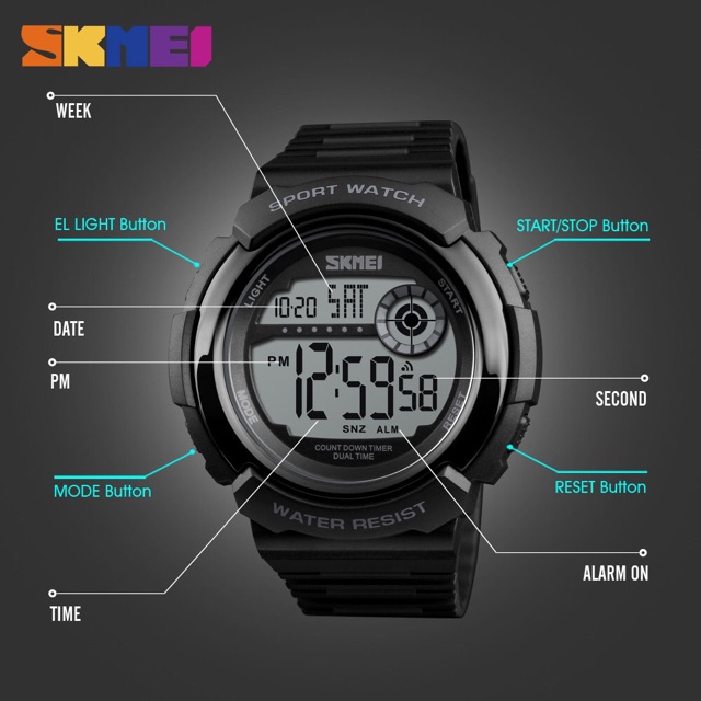 SKMEI Jam Tangan Digital Pria - 1367 - Black/Black