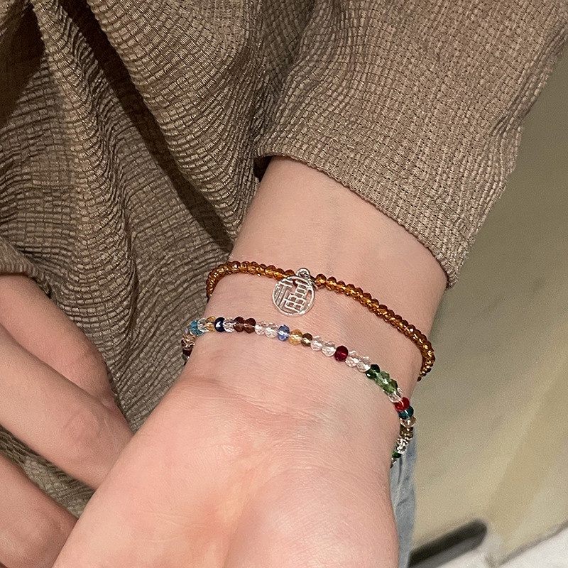 We Flower Gelang Rantai Manik-Manik Kristal Warna-Warni Bahan Resin Gaya Vintage Klasik Untuk Wanita Fortune