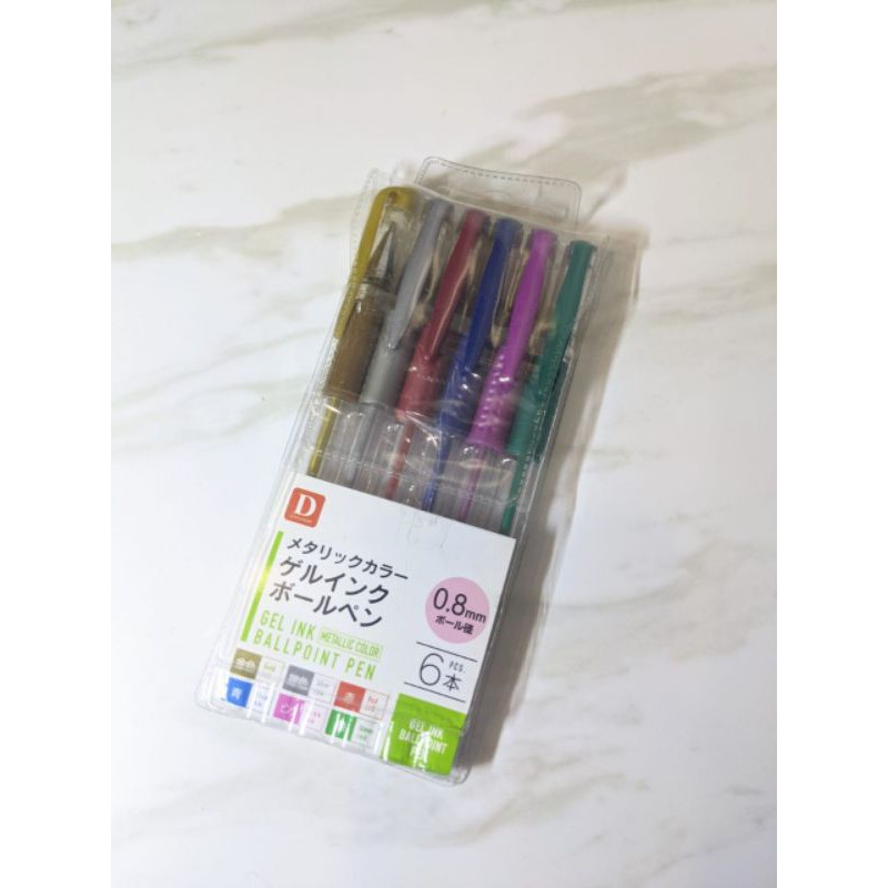 

6pcs gel ink ballpoint pen. color pen metalic. japan