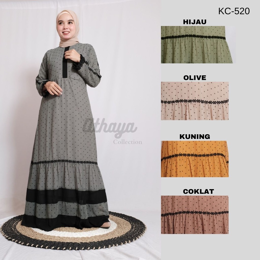 Gamis Syari Polkadot Dress Muslim KC-520 Athaya I Gamis Syari Terbaru COD