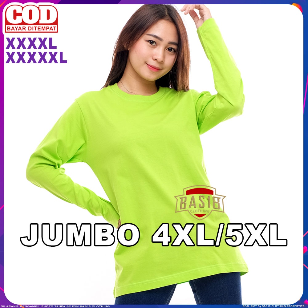 4XL 5XL Kaos Polos Wanita Jumbo Lengan Panjang Hijau Stabilo