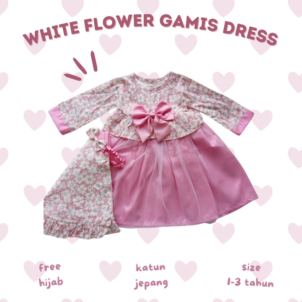 gamis dress balita anak perempuan dress gamis anak perempuan dress muslim anak 0-2 tahun WHITE FLOWER GAMIS DRESS