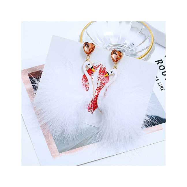 LRC Anting Tusuk Fashion White Swan Shape Decorated F01008