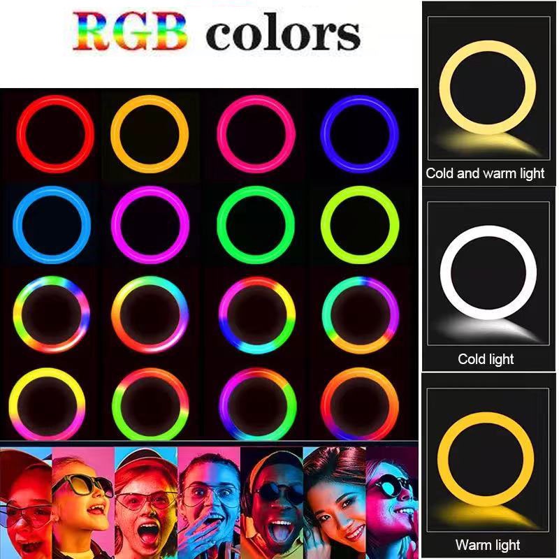 Video Light Dimmable RGB Selfie LED Ring Light With Tripod Stand USB Ring Lamp Large Photography Rim Light For TikTok Youtube