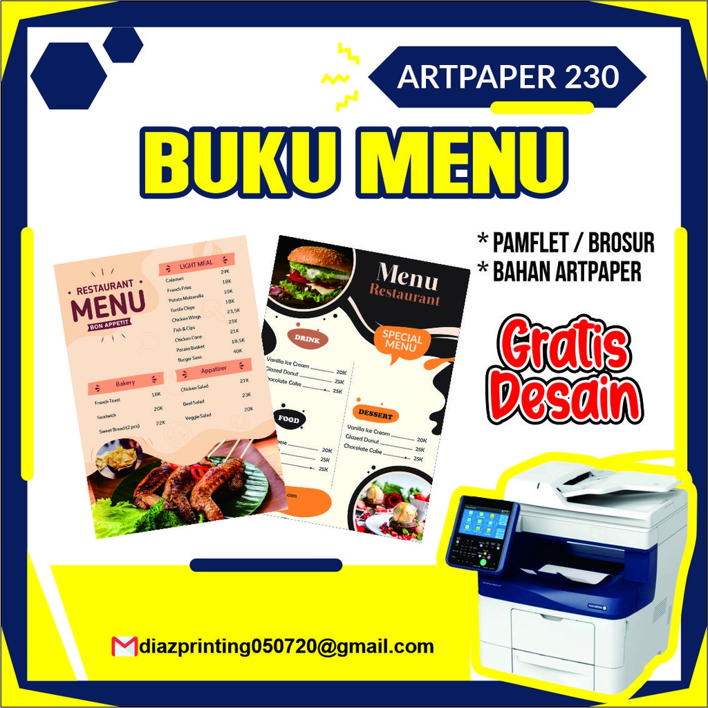 

CETAK BROSUR / MENU MAKANAN UK A4 MIN. 10LBR AP230GR
