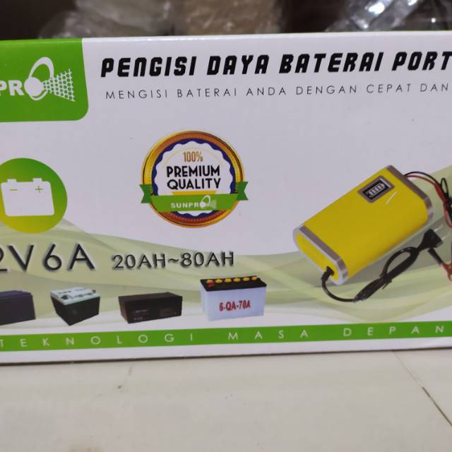 charger aki mobil motor 6A -cas aki 20AH-80AH -Pengisian daya pintar Charger Aki Accu Sunpro