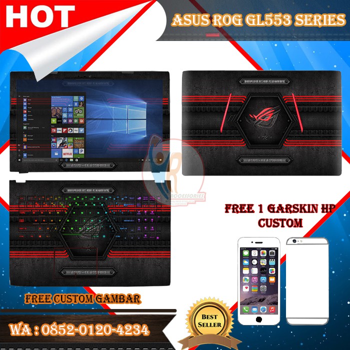 Original Garskin Laptop Full Body Asus ROG GL553 Series Motif ROG - Free Custom Gambar