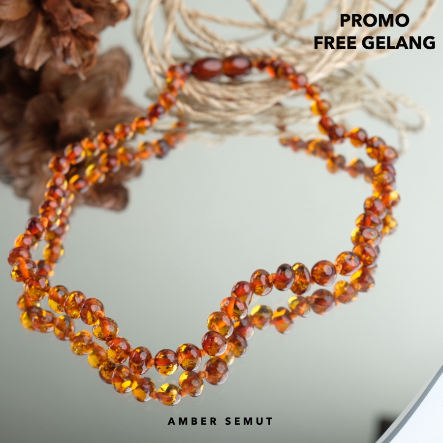 PROMO FREE GELANG - Kalung Amber Baltic Cognac Glossy [New Born - Junior]