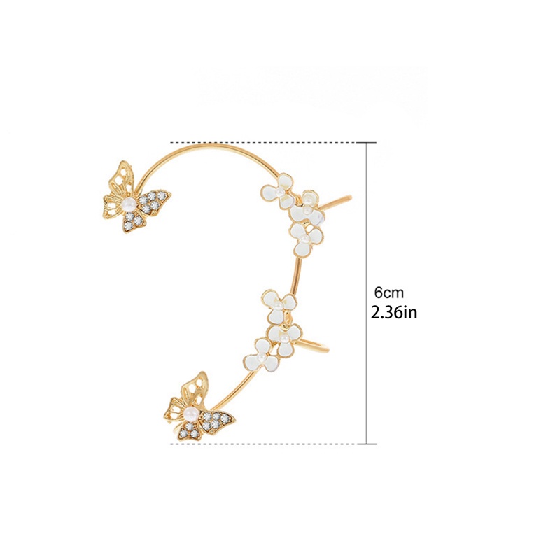 1pc Anting Klip Telinga Kiri Tanpa Tindik Desain Kupu-Kupu Putih Bunga Mutiara Berlian Imitasi Untuk Wanita