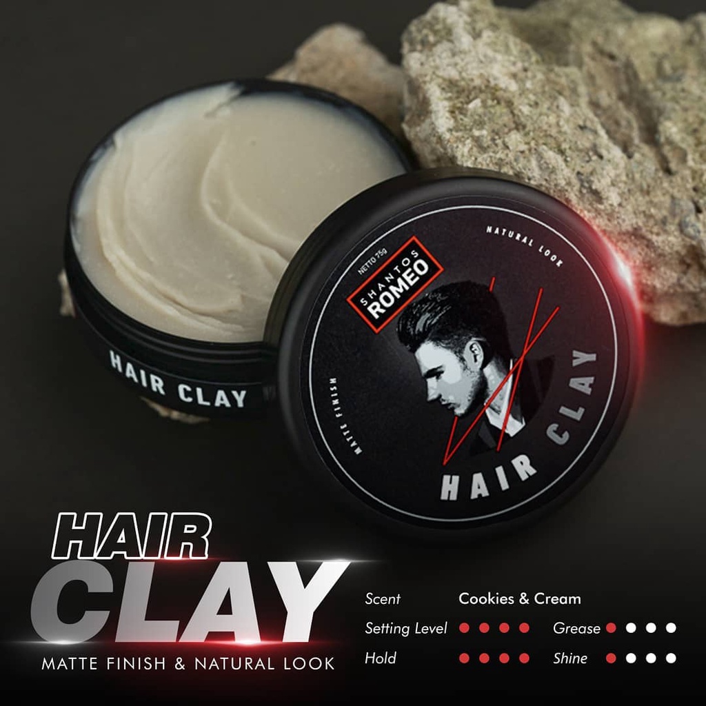 [COD] Shantos Romeo Hair Clay Pomade Matte Finish Natural Look 75gr Pomade Shantos Romeo Pomade Pria