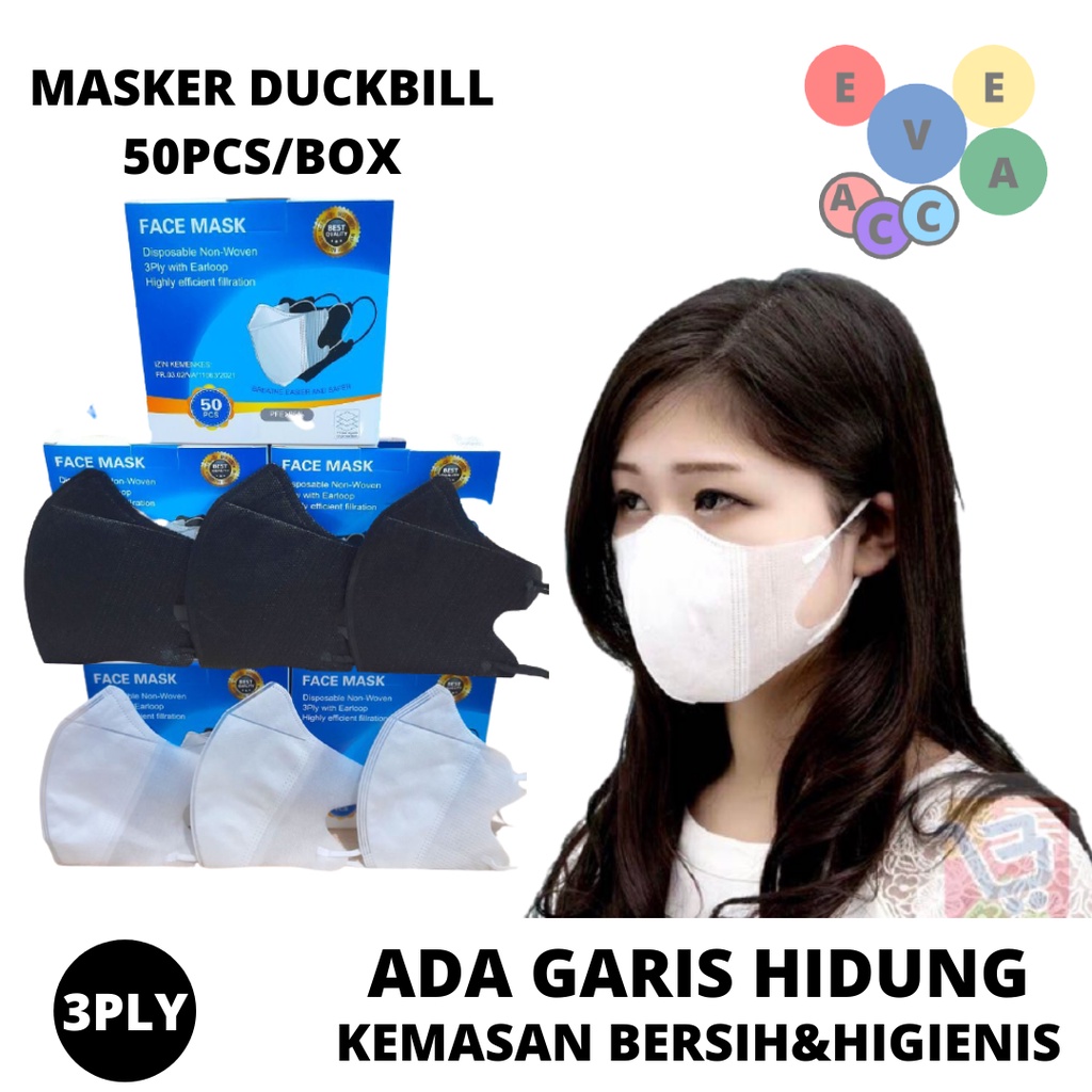 Masker Duckbill 3ply 1 Box Isi 50 Pcs / Masker Dewasa Disposable Face Mask Anti Virus