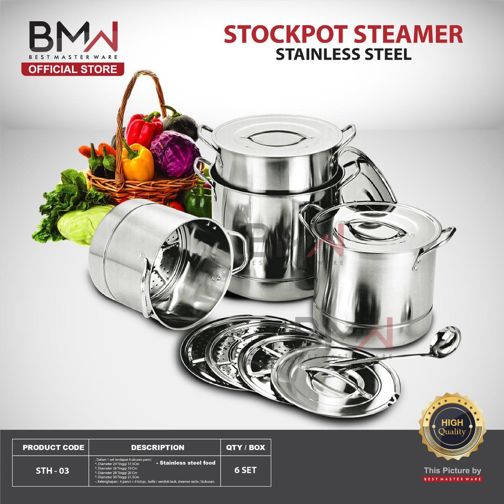 PANCI STEAMER STOCKPOT SET STAINLESS STEEL - PANCI SET STEAMER TEBAL DENGAN TUTUP - PANCI DANDANG KUKUS PANCI REBUS DIMSUM SIOMAY