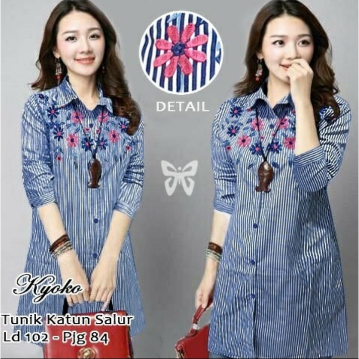 KYOKO TUNIK KEONG baju tu bahan katun rayon motif asli (bahan adem) 
PJ-84
LD-100
lengan Panjang 

m