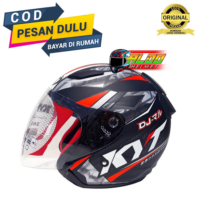 HELM KYT DJ MARU MOTIF #15 BLACK DOFF RED HELM HALF FACE TERBARU HELM DJ MARU TERLARIS