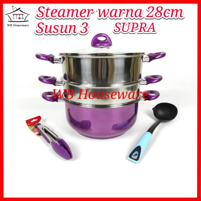 Panci susun 3 / panci stainless / kukusan / Super steamer 28cm warna susun 3 SUPRA