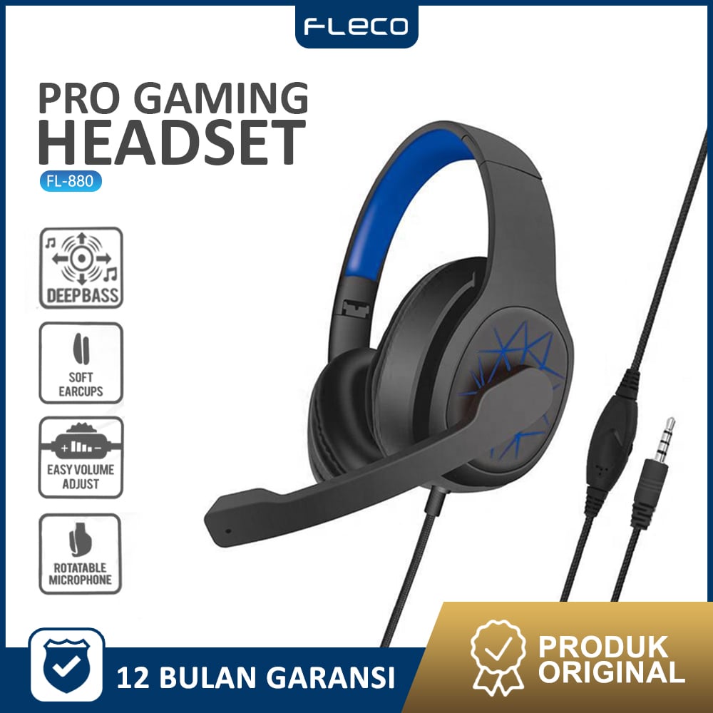 Headset Gaming – Headphone FF PUBG PC/Mobile Dengan turbo jack 3.5 super bass FL-880 FLECO