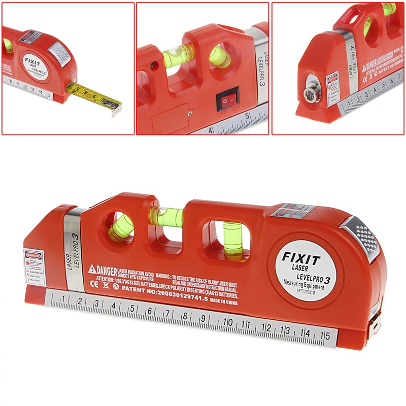 Zzz LV03 Level Horizontal Vertical Line Measuring Tape Tester/Penggaris Merah