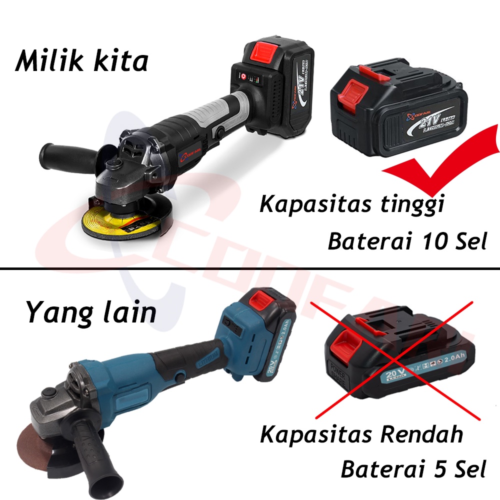 2 Baterai Alat Mesin Angle Gerinda Baterai Cordless Brushless Grinder modern 21V