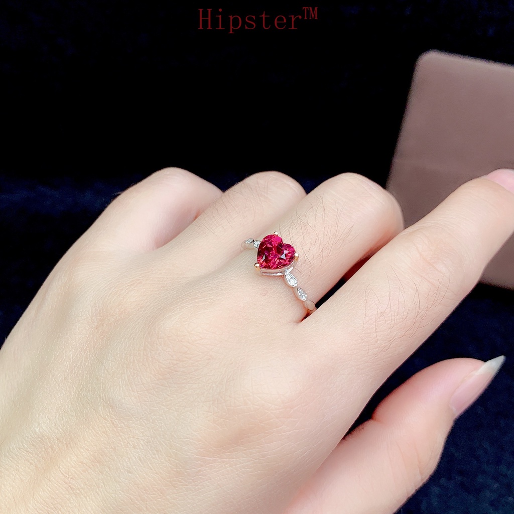 New Simple Rose Red Heart-Shaped Simple Micro Inlaid with Diamond Ring