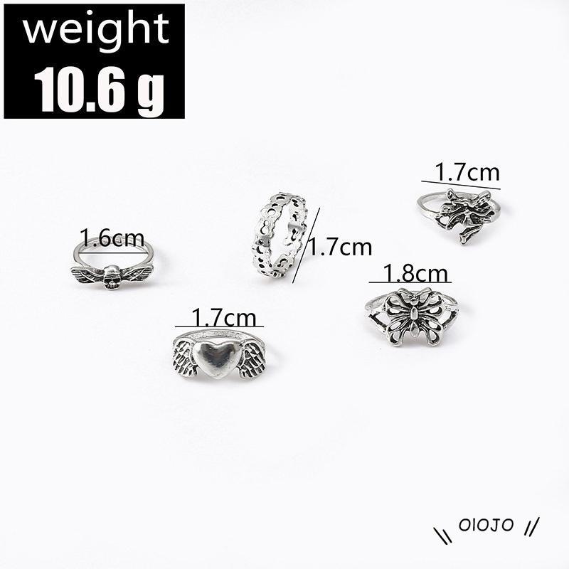 【COD】5pcs / Set Cincin Model Terbuka Desain Kerangka Kupu-Kupu Hati Hollow Out Gaya Vintage Kreatif