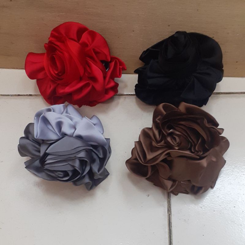 TERMURAH!! Jepit Cepol Hijab Bunga Mawar Satin 01