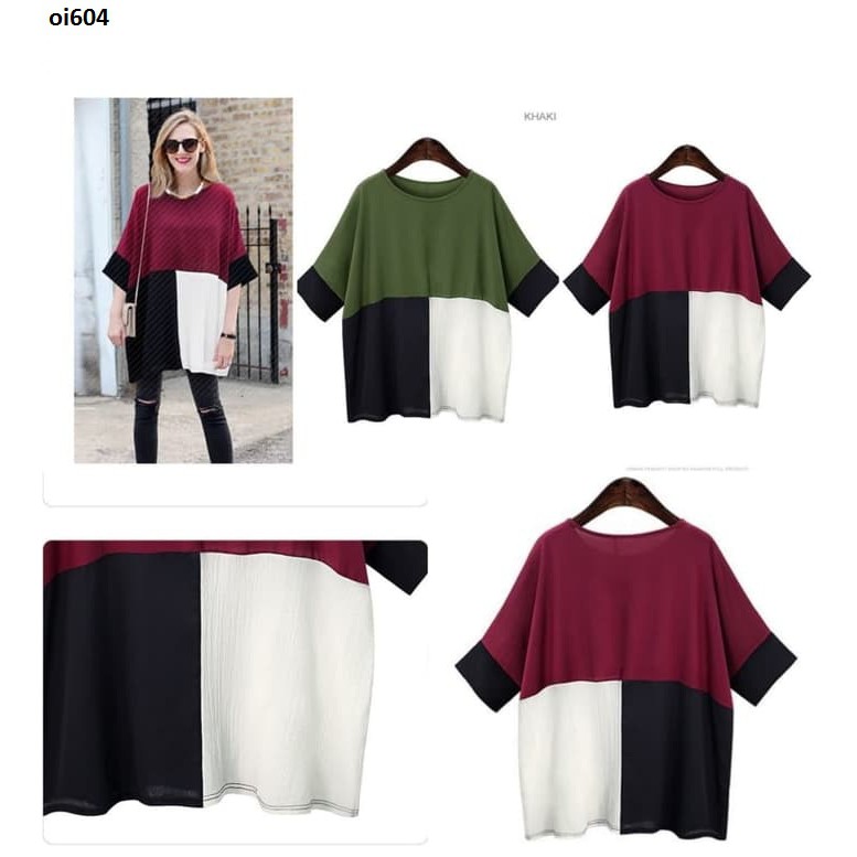 oi604- baju atasan wanita blouse import jumbo mix warna merah- hijau