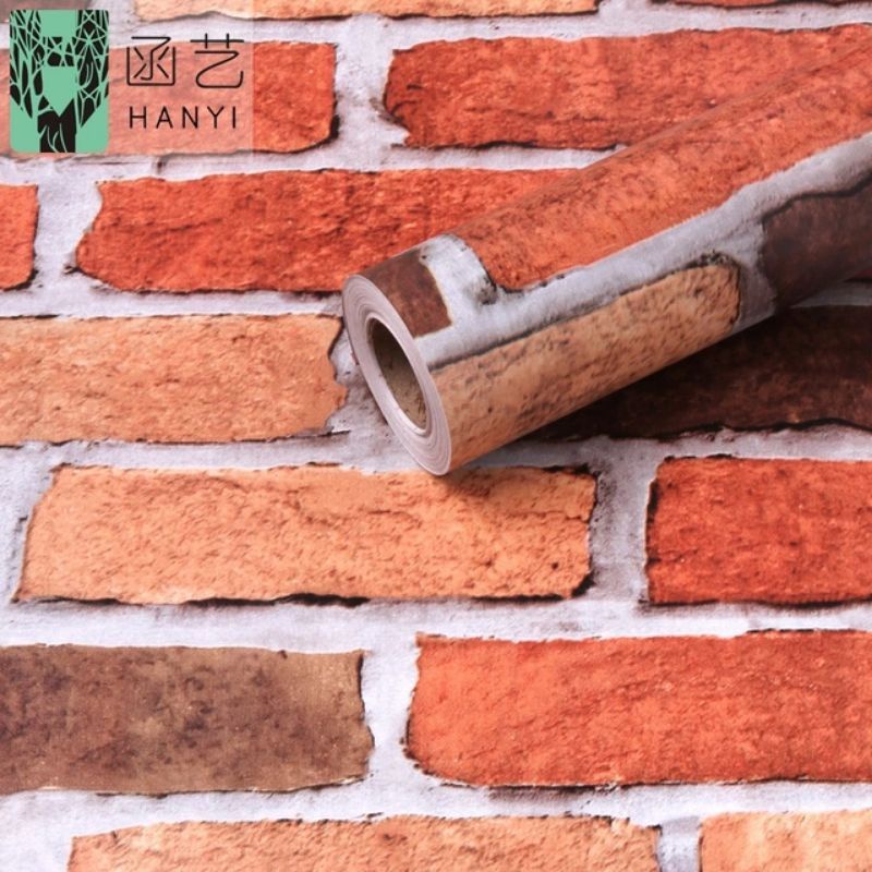Wallpaper Dinding Wallpaper Sticker Dinding Batu Bata Merah Lis Abu-abu