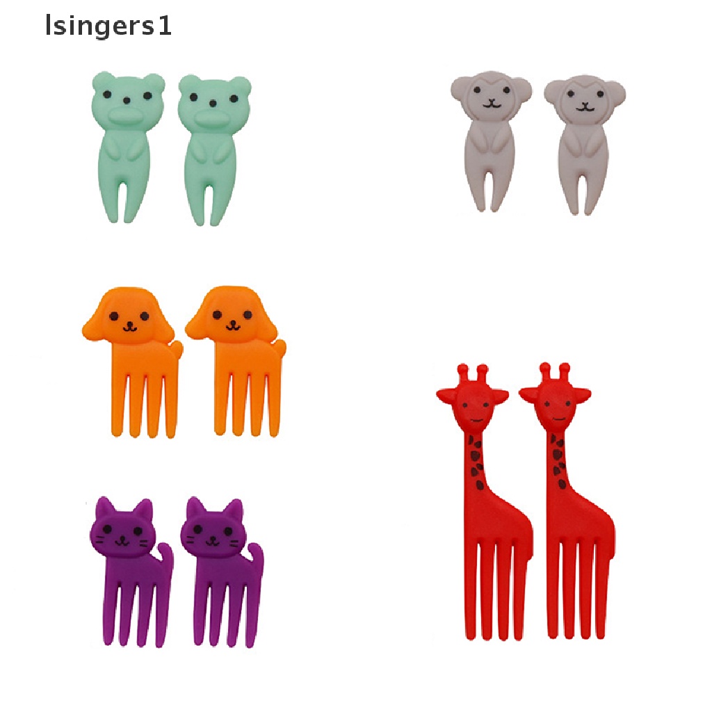 (lsingers1) 10pcs Garpu Buah / Kue / Dessert Mini Motif Kartun Hewan Untuk Anak