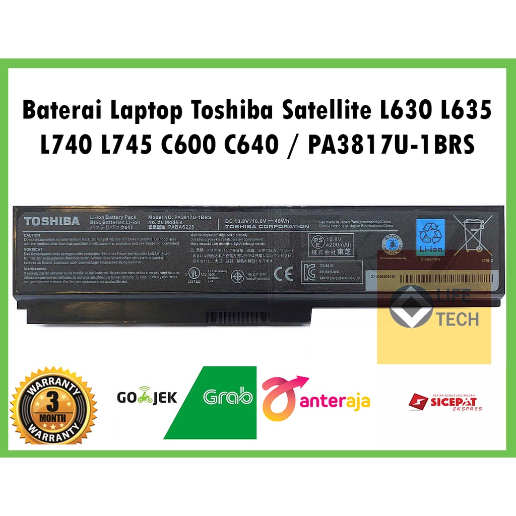 Baterai Toshiba Satellite C640, C650, C655, L600, L640, L645, L650, L655, L675, M600, M645, L670, L700, L700D-T10W, L700-T11B, L700-T33B, L730, L730-02K, L730-10G, L730-ST5N01, L735, L740, L745, L750, L755, L770, L775, A660, A665, PA3817U