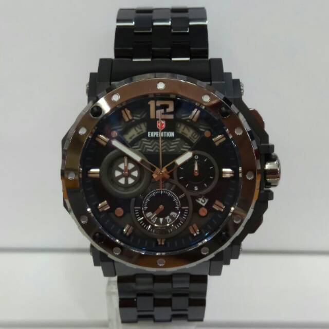 Jam tangan expedition e6402 rantai pria black ring grey