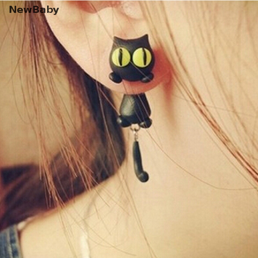 1 Pasang Anting Stud Desain Hewan Kucing Bahan Polymer Clay Untuk Wanita