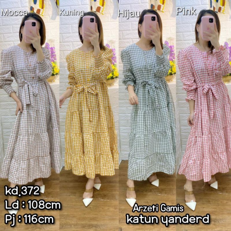 GAMIS WANITA KEKINIAN MOTIF KOTAK REMPEL LD 100 108 TUNIK WANITA TERBARU L XL XXL- #372 ARZETI GAMIS