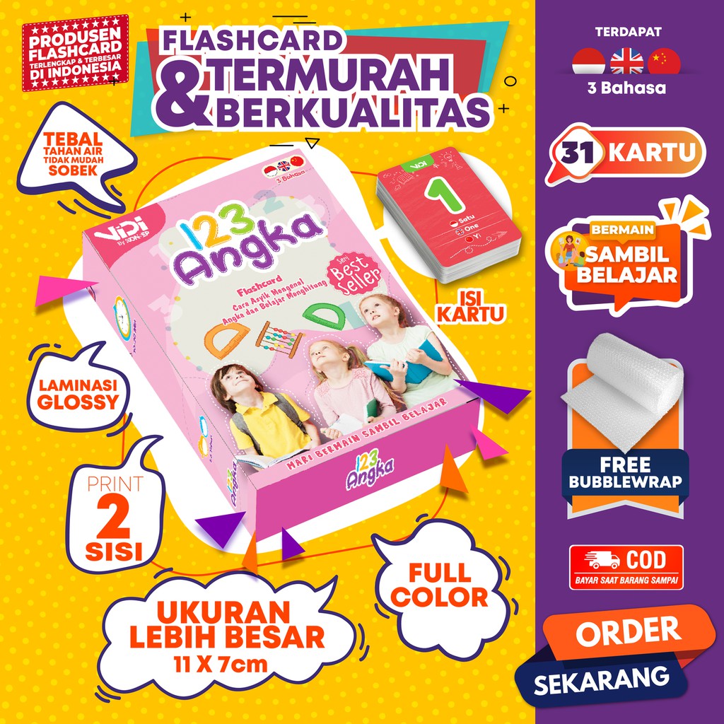 [1KG = 9 BOX] VIDI FLASHCARD 123 ANGKA / FLASH CARD / MAINAN EDUKASI KARTU PINTAR ANAK TERMURAH