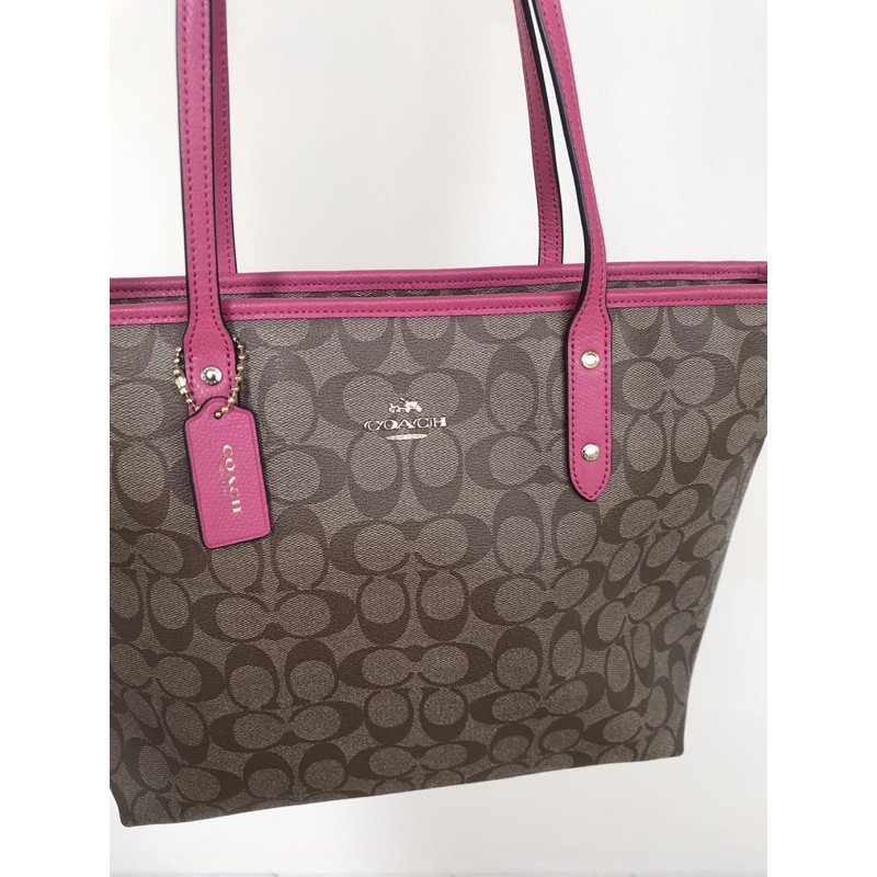 Coach City Zip Tote Signature Canvas Pink Preloved (Second)