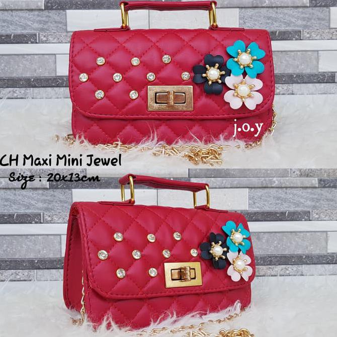 25Hd Tas Murah/Tas Branded/Slingbag/Selempang/Ch Maxi Mini Jewel Floral - Putih Lbmj