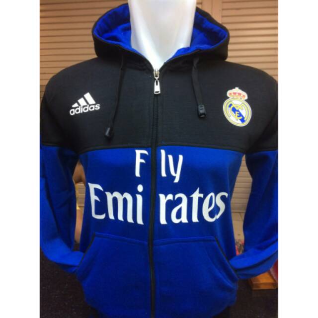 Jaket hoodie Real Madrid Adidas warna hitam biru terbaru musim 2016