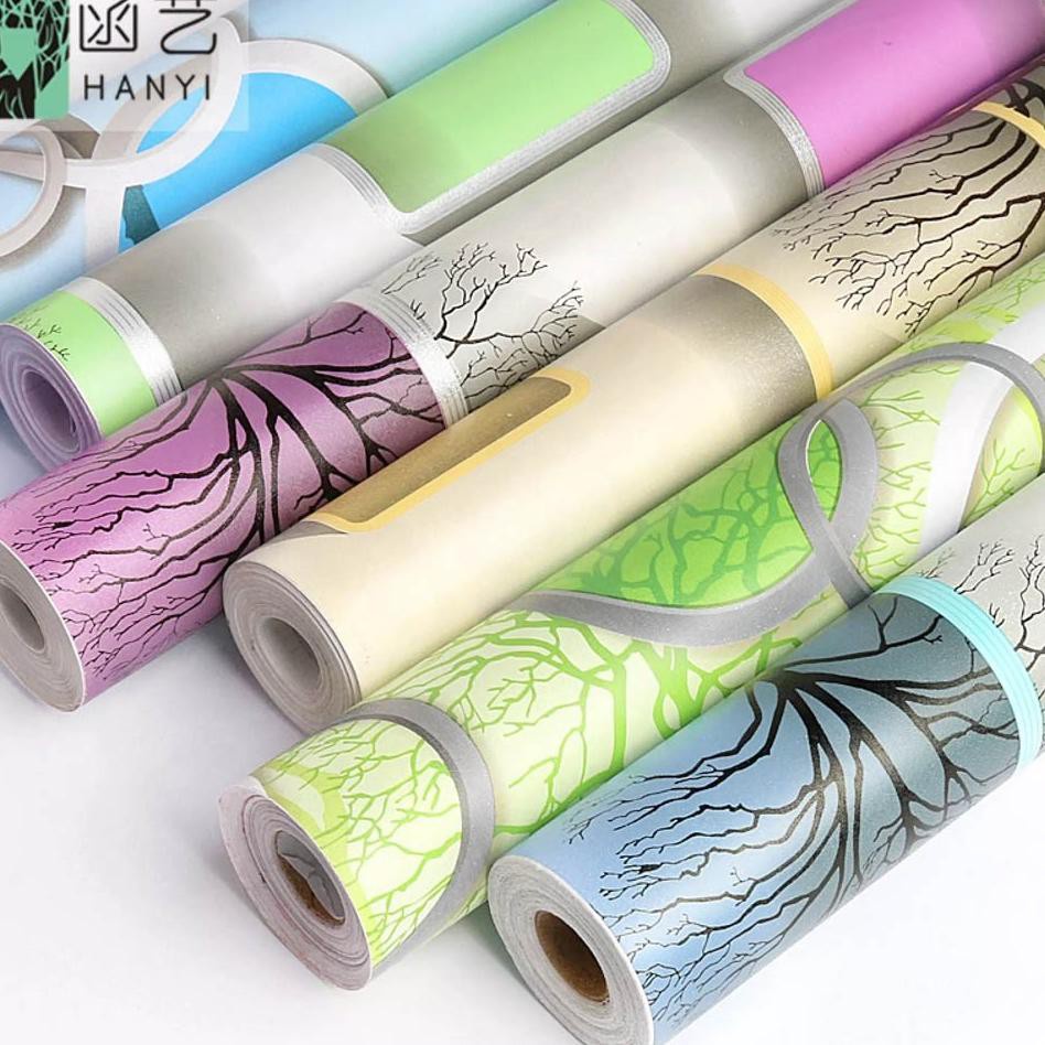 PROMO - TERMURAH Wallpaper Stiker Dinding PAKET 4 ROLL!! ( BUY 3 GET 1 FREE ) WALLPAPER STICKER DINDING GH PREMIUM QUALITY  MOTIF KOTAK 3D UNGU / BIRU / GH046/GH046-1