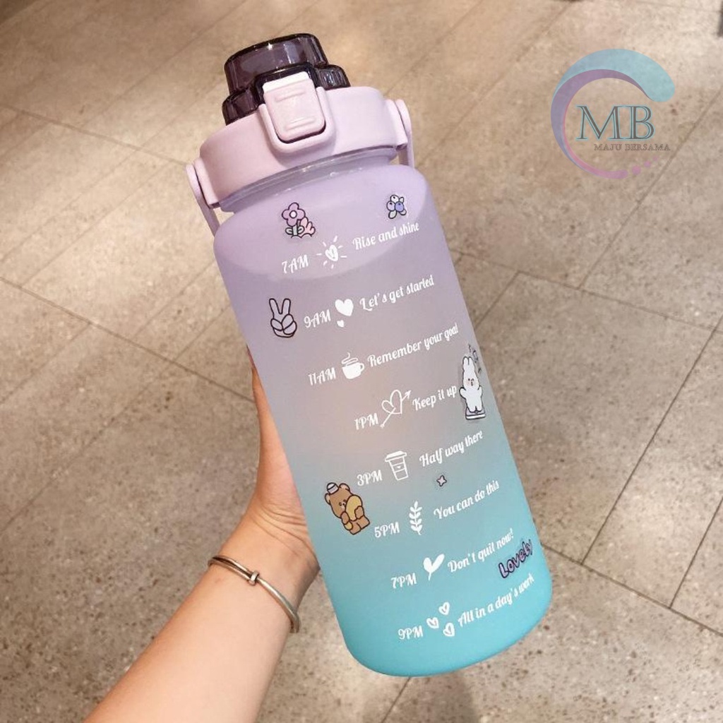 RT61 BOTOL MINUM TUMBLER KOREA WARNA GRADASI PELANGI PENANDA WAKTU UKURAN BESAR 2 LITER 2000 ML 2 L MB2767