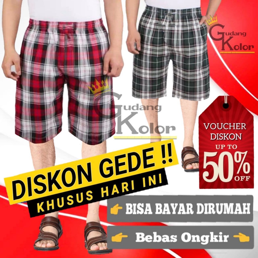 Celana Pendek Jumbo Kolor Santai Pria/Wanita Big Size Motif Kotak Garis Tartan Celpen kolor Cowok Ha