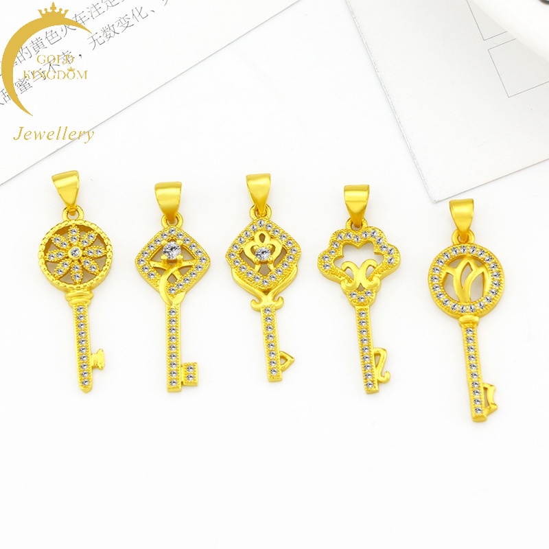 Kalung Lapis Emas Emas Asli Kadar 375 Hias Liontin Kunci Zirkon Serbaguna Untuk Wanita