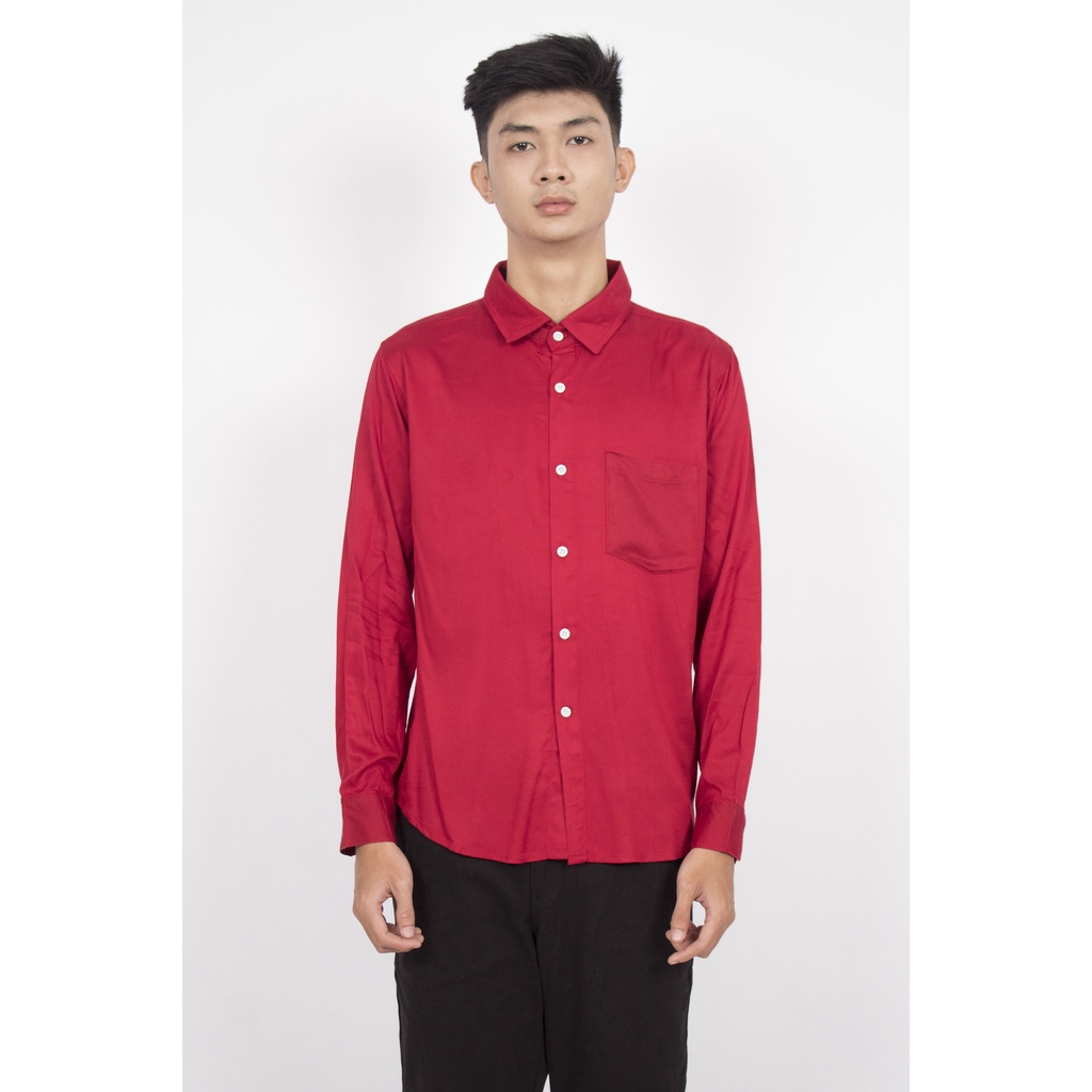 Fortglass Long shirt MOSCO Kemeja Rayon Twill Polos Pria Lengan Panjang Formal Hitam Putih Navy Maroon Khaki Olive