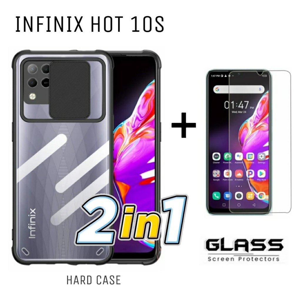 Case INFINIX HOT 10S Hard Case Fusion Sliding Armor FREE Tempered Glass Layar Clear Handphone