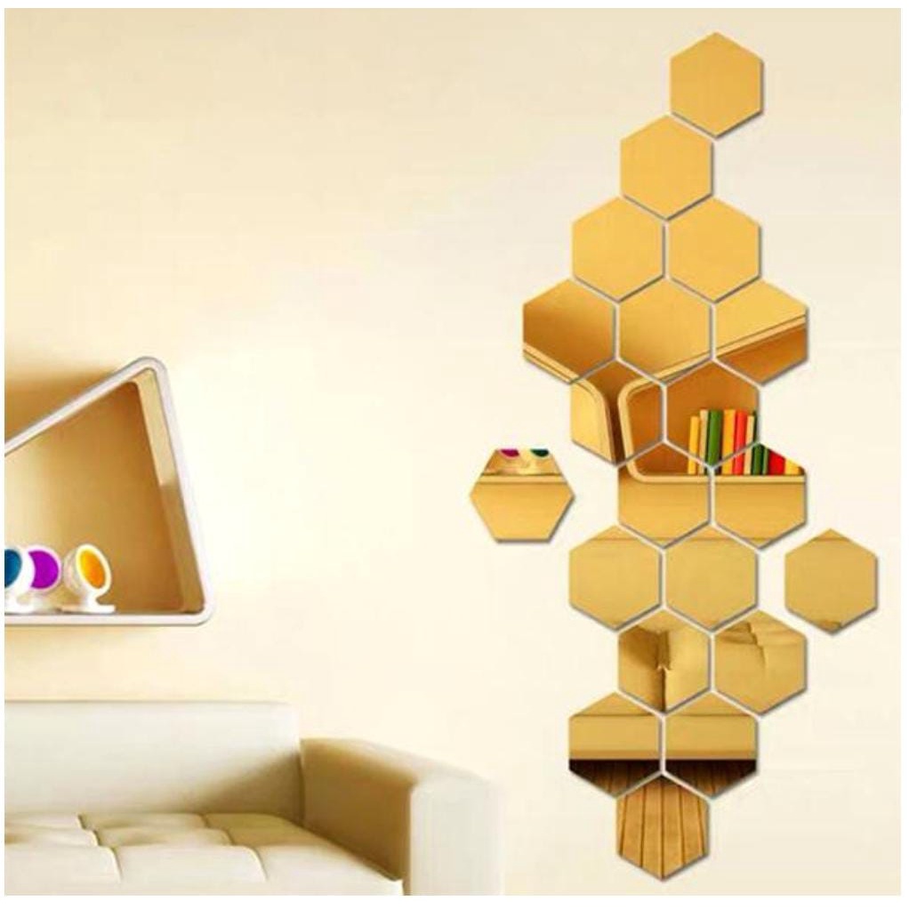 HARGA 1 PCS Hiasan Dinding Acrylic HEXAGONAL Impor Mirror Wallsticker