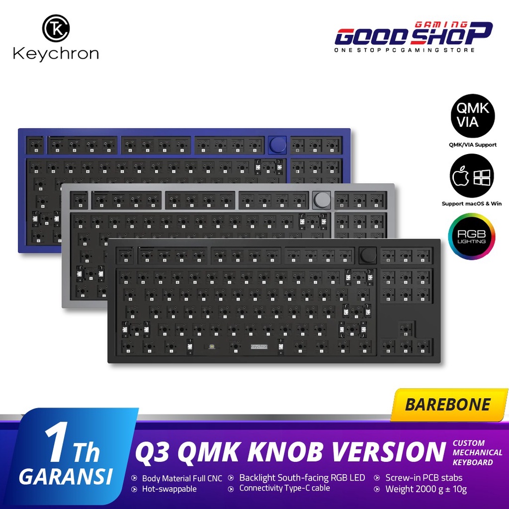 Keychron Q3 QMK BAREBONE ANSI Knob Version Custom Mechanical Keyboard