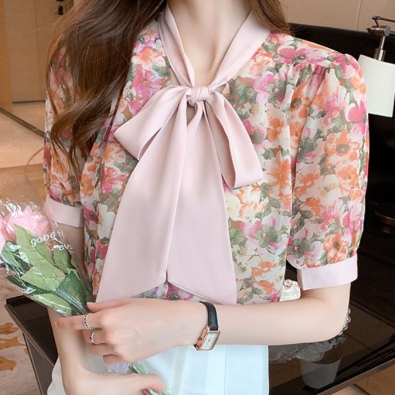 MDLV ~ 2444# Elverta Tie Neck Top Atasan Blouse Wanita Fashion Import