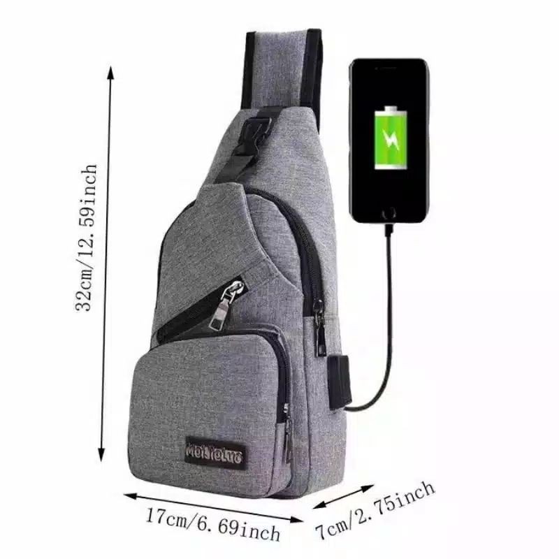 TAS USB Selempang Pria Slempang Sling Shoulder Bag Back Pack Travel Import Batam Murah